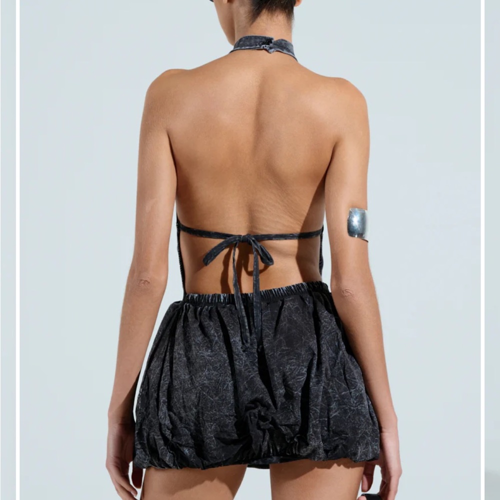 AKIRA Black Mineral-Wash Halter Bubble Mini Dress - Picture 5 of 5